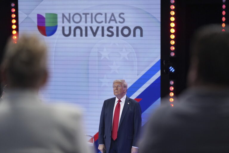 Republican presidential nominee former President Donald Trump listens during a Univision town hall, Wednesday, Oct. 16, 2024, in Doral, Fla. (AP Photo/Alex Brandon)