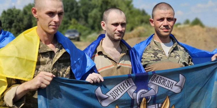 Ukrainian prisoners of war (POWs) are seen after a swap, amid Russia's attack on Ukraine, at an unknown location in Ukraine, in this handout picture released July 17, 2024. Ukraine's President Volodymyr Zelenskiy Via Telegram/via REUTERS THIS IMAGE HAS BEEN SUPPLIED BY A THIRD PARTY.