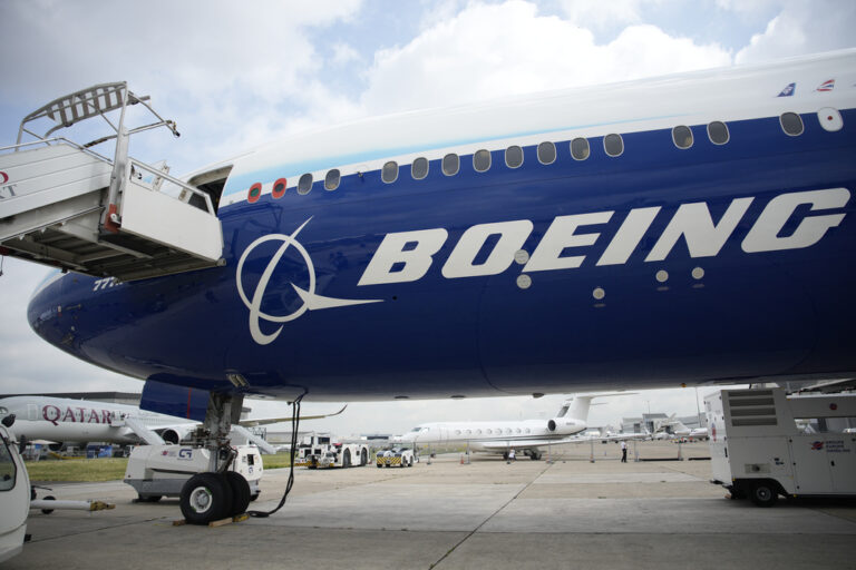 FILE - The Boeing 777X airplane is shown at the Paris Air Show in Le Bourget, north of Paris, France, on June 19, 2023. (AP Photo/Lewis Joly, File)