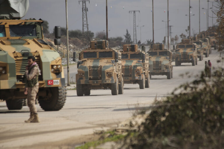 FILE - A Turkish military convoy moves in Idlib province, Syria, on Feb. 22, 2020. For years, Syria’s civil war has been a largely frozen conflict, the country effectively carved up into areas controlled by the Damascus government of President Bashar Assad, various opposition groups and Syrian Kurdish forces.
But as the conflict entered its 14th year on Friday, March 15, 2024 observers say violence has been on the rise again while the world’s attention is mostly focused on other crises, such as Russia’s onslaught on Ukraine and the Israel-Hamas war in Gaza. (AP Photo/Ghaith Alsayed, File)