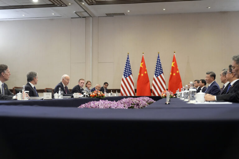 President Joe Biden meets with Chinese President Xi Jinping during a bilateral meeting, Saturday, Nov. 16, 2024, in Lima, Peru. (AP Photo/Manuel Balce Ceneta)