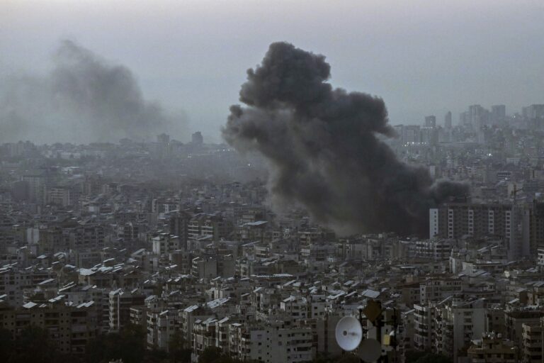 Smoke rises after an Israeli airstrike on Dahiyeh, in the southern suburb of Beirut, Lebanon, Wednesday, Nov. 6, 2024. (AP Photo/Bilal Hussein)