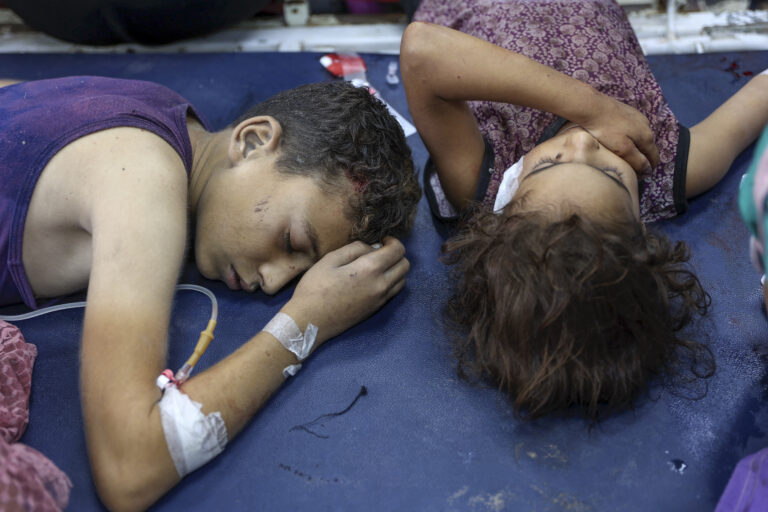 Children who were injured during an Israeli operation in the Jabalia refugee camp in the central Gaza Strip receive reatment at Al-Ahli Arab hospital, also known as the Baptist hospital in Gaza City on October 21, 2024, amid the ongoing war in the Palestinian territory between Israel and Hamas. (Photo by Omar AL-QATTAA / AFP)