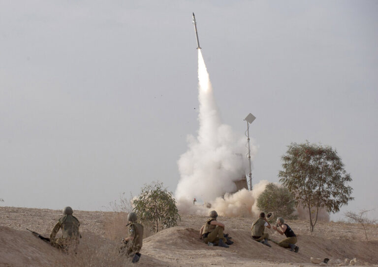 FILE - In this Saturday, Nov. 17, 2012 file photo, an Israeli Iron Dome missile is launched near the city of Be'er Sheva, southern Israel, to intercept a rocket fired from Gaza. Israel's military has deployed Iron Dome defense system to the north of the country on Sunday May 5, 2013 following Israeli airstrikes in neighboring Syria targeting weapons believed to be destined for Lebanon's Hezbollah militants. Iron Dome protects against short-range rockets and Hezbollah has thousands of such projectiles. (AP Photo/Ahikam Seri, File)