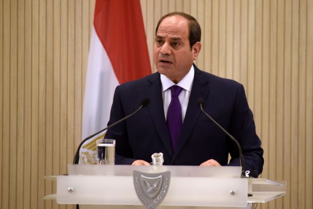 Egyptian President Abdel Fattah al-Sisi speaks during a joint press conference with Cypriot President Nicos Anastasiades and Greek Prime Minister Kyriakos Mitsotakis after a trilateral summit between Greece, Cyprus and Egypt, at the Presidential Palace in Nicosia, Cyprus October 21, 2020. Iakovos Hatzistavrou/Pool via REUTERS