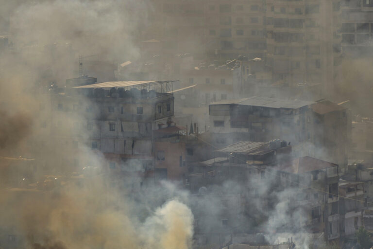 Smoke rises from an Israeli airstrike in Dahiyeh, Beirut, Sunday, Oct. 27, 2024. (AP Photo/Hassan Ammar)