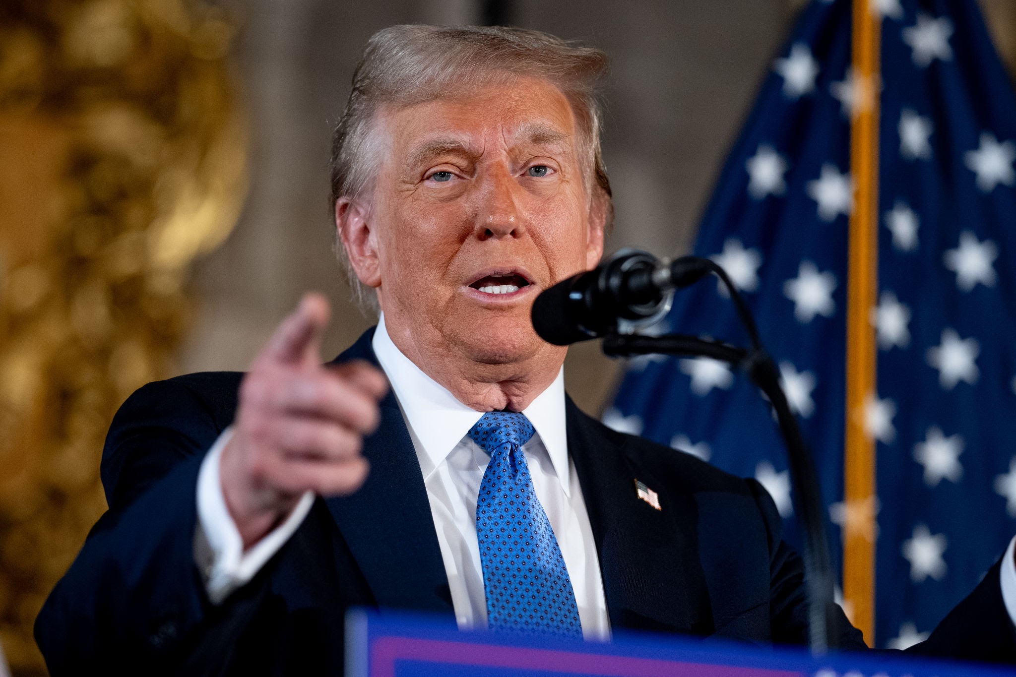 PALM BEACH, FLORIDA - DECEMBER 16: U.S. President-elect Donald Trump speaks at a news conference at Trump's Mar-a-Lago resort on December 16, 2024 in Palm Beach, Florida. In a news conference that went over an hour, Trump announced that SoftBank will invest over $100 billion in projects in the United States including 100,000 artificial intelligence related jobs and then took questions on Syria, Israel, Ukraine, the economy, cabinet picks, and many other topics. (Photo by Andrew Harnik/Getty Images)