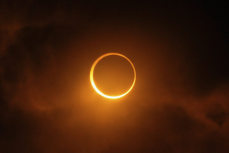 The moon moves past the sun during an annular solar eclipse in Puerto San Julian, Argentina, Wednesday, Oct. 2, 2024. (AP Photo/Natacha Pisarenko)