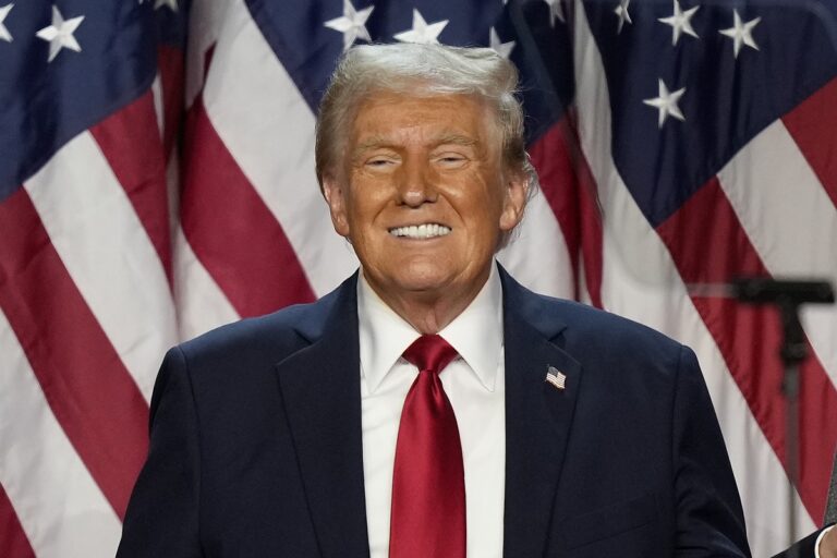 Republican presidential nominee former President Donald Trump is pictured at an election night watch party, Wednesday, Nov. 6, 2024, in West Palm Beach, Fla. (AP Photo/Alex Brandon)