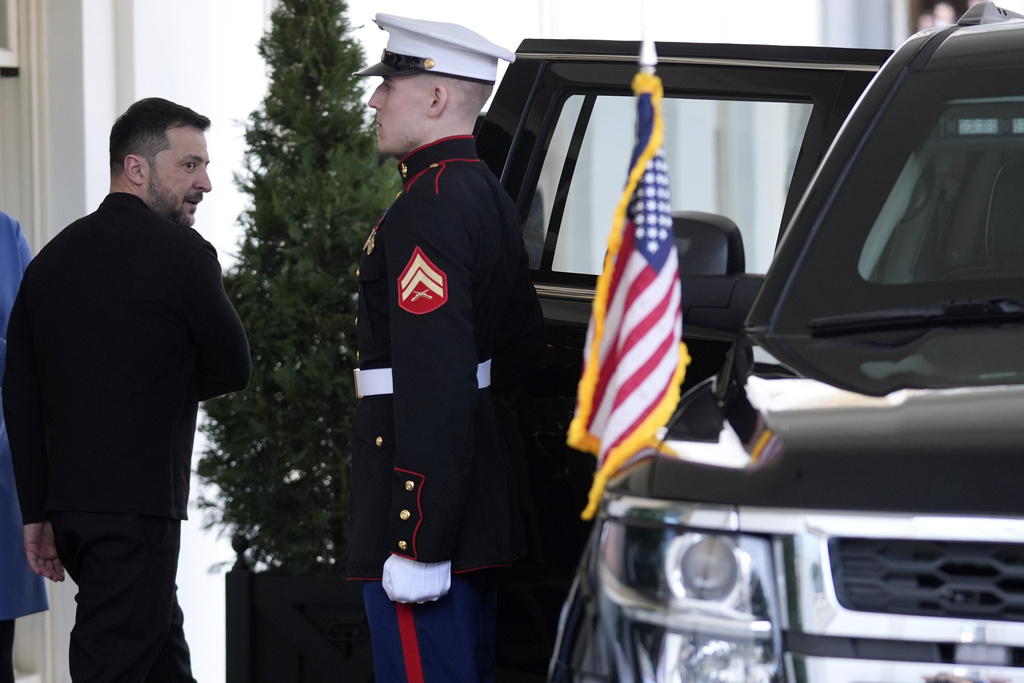 Ukrainian President Volodymyr Zelenskyy, left, departs after a meeting with President Donald Trump at the White House, Friday, Feb. 28, 2025, in Washington. (AP Photo/Evan Vucci)